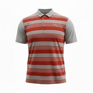 Puma Golf Polo Mens XL Red Gray Striped DryCELL Performance Shirt